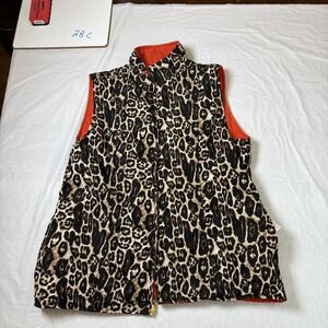 Casual‎ Identity Womens Coral Cheetah Print Reversible vest quilted size Large